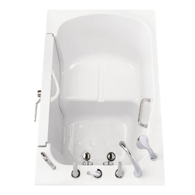 Overhead view of the Ella Transfer XXL walk-in tub with built-in seat, grab bars, and chrome fixtures