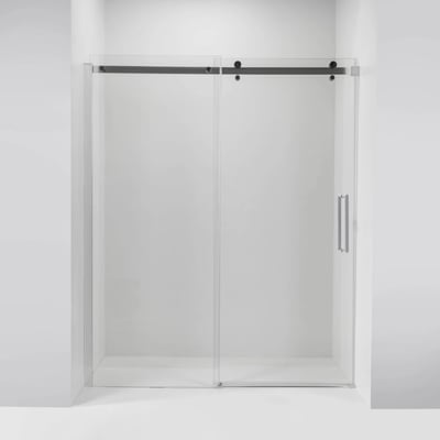 Ella Primo frameless tempered glass sliding shower door with chrome hardware and top-mount roller track system