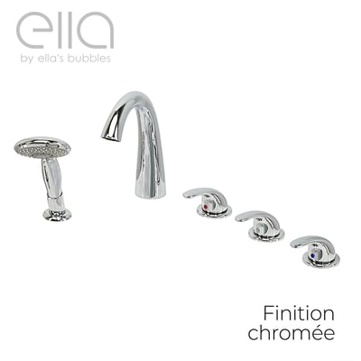 Ensemble de robinet mélangeur 5 pièces Ella's Bubbles finition chrome avec bec arqué, poignées à levier et douchette à main