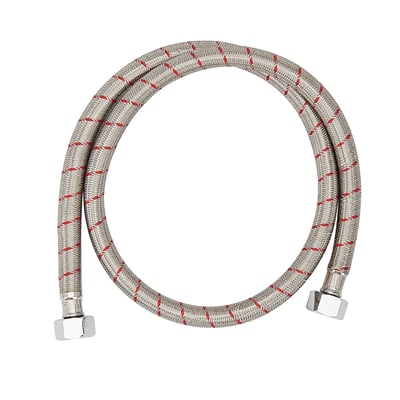 Manguera de línea de suministro de agua caliente de acero inoxidable trenzado en espiral con detalles rojos y accesorios cromados para la instalación de bañeras de acceso