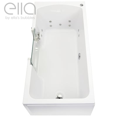 Vue de dessus de la baignoire à porte allongée Ella's Bubbles avec porte en verre à ouverture intérieure, hydrojets et tapis de sol antidérapant