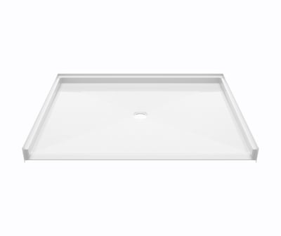 White acrylic accessible shower base with center drain and low-threshold barrier-free entry, 60x48 inch