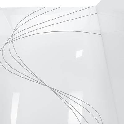 Gráfico de fondo decorativo abstracto con líneas plateadas fluidas sobre blanco para el kit de pared de ducha de acrílico EllaWave