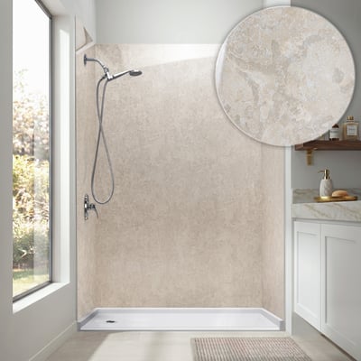 Piedra del Desierto, Kit de revestimiento de pared de ducha acrílico de 3 paneles 40′′ x 60′′ x 98′′ - Walk-in Shower, Shower Pan | Por: