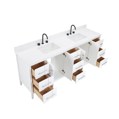 Meuble-lavabo de salle de bains moderne Florence sur pied avec plan en quartz blanc massif -