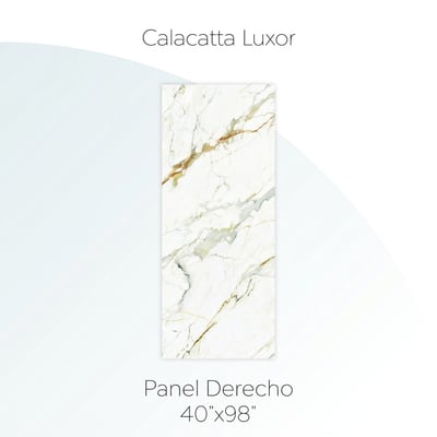Panel derecho de pared de ducha Calacatta Luxor en mármol blanco con vetas doradas y grises - 102 × 249 cm