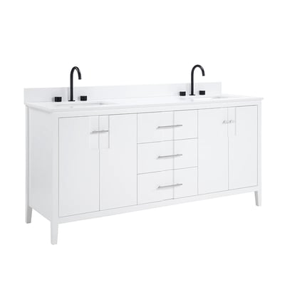Meuble-lavabo de salle de bains moderne Florence sur pied avec plan en quartz blanc massif -