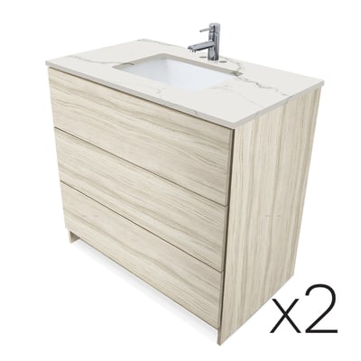 Combinación de lavabo moderno Element de pie de 92" y 102" con encimera de cuarzo -