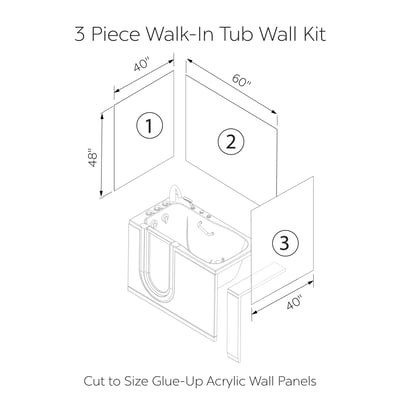 Arrayed Patrón grabado CNC en acrílico, kit de revestimiento de pared de 3 paneles para bañera de acceso fácil 40″ x 48″ x 60″ -
