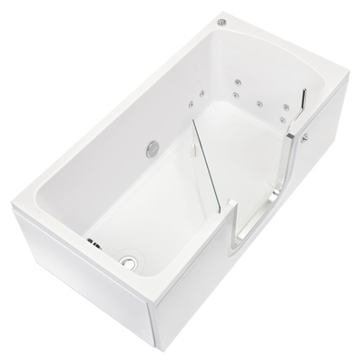 Overhead view of Ella lay-down walk-in bathtub with inward swing door, hydro jets, and anti-slip floor - 30x60 inches