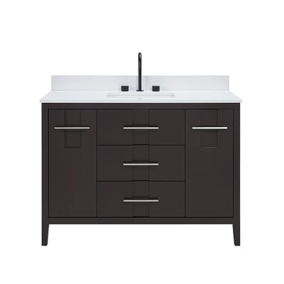 Meuble-lavabo de salle de bains moderne Florence sur pied avec plan en quartz blanc massif -