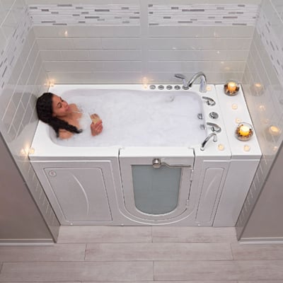 Clearance Capri Acrylic Outward Swing Door Walk-In Bathtub 30″ x 52″ Dual Drain Technology, RH door and drain, SN 5852112 -