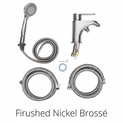 Ensemble de robinet à remplissage rapide Ella 2 pièces en nickel brossé avec douchette à main, flexible et flexibles d’alimentation