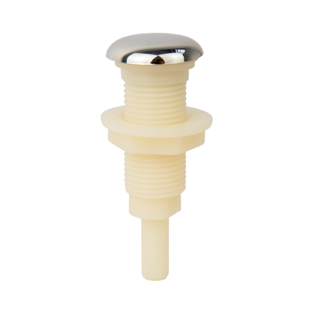 Close-up of a walk-in tub air jet replacement part with chrome cap and threaded plastic body