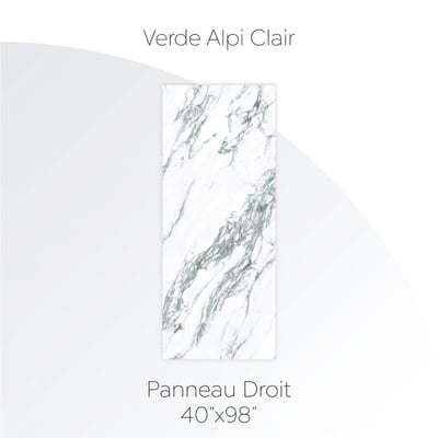 Panneau droit de paroi de douche Verde Alpi Light, finition marbre blanc avec veinage gris - 40 x 98”