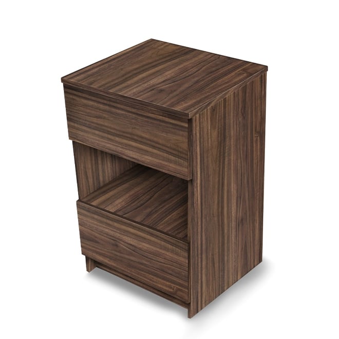 Ella Element modular floor cabinet in walnut finish with two drawers and open middle shelf