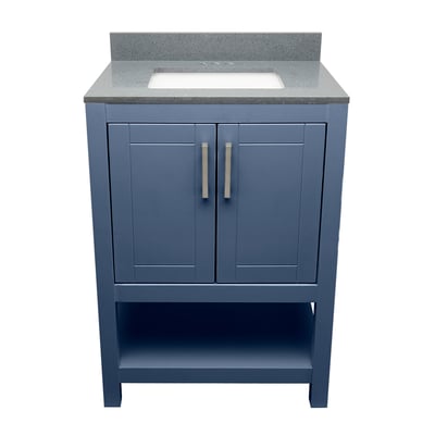 Meuble sous-vasque simple Taos avec plan en marbre reconstitué ou en pierre de quartz -