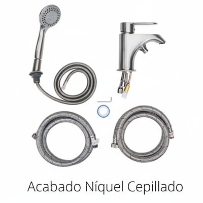 Juego de grifo de llenado rápido Ella de 2 piezas en níquel cepillado con mango de ducha, manguera y líneas de suministro