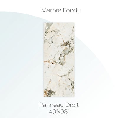 Panneau droit de paroi de douche Molten Marble, format 40 x 98”, motif de veinage crème, gris et doré