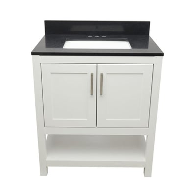 Meuble sous-vasque simple Taos avec plan en marbre reconstitué ou en pierre de quartz -