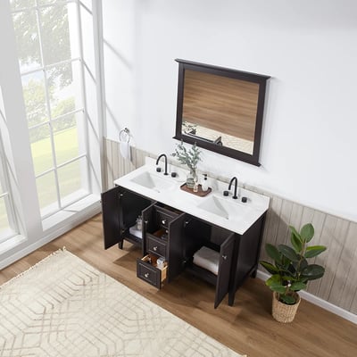 Meuble-lavabo moderne Lille avec plan en quartz blanc massif -