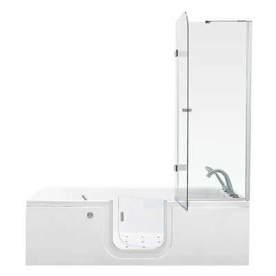 Baignoire à porte en acrylique Ella 32x72 avec porte latérale ouverte et paroi de douche pliante en verre trempé