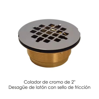 Desagüe de latón con colador cromado de 2" y sello de fricción para instalación en bañeras de puerta o duchas accesibles