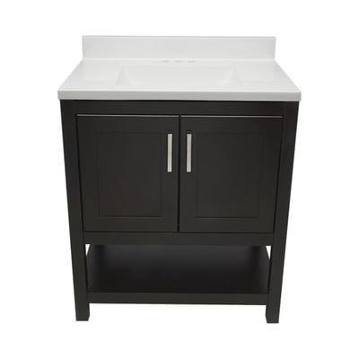 Meuble sous-vasque simple Taos avec plan en marbre reconstitué ou en pierre de quartz -