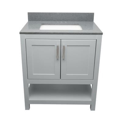 Meuble sous-vasque simple Taos avec plan en marbre reconstitué ou en pierre de quartz -