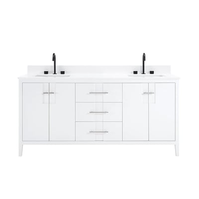 Meuble-lavabo de salle de bains moderne Florence sur pied avec plan en quartz blanc massif -