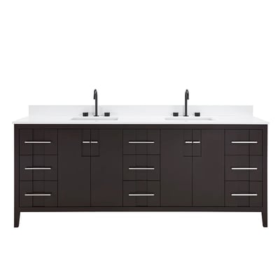 Meuble-lavabo de salle de bains moderne Florence sur pied avec plan en quartz blanc massif -