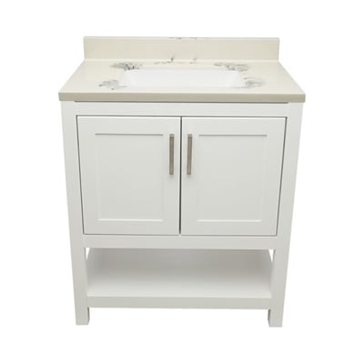 Meuble sous-vasque simple Taos avec plan en marbre reconstitué ou en pierre de quartz -