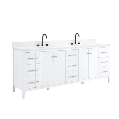 Meuble-lavabo de salle de bains moderne Florence sur pied avec plan en quartz blanc massif -