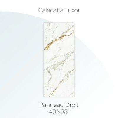 Panneau droit de paroi de douche Calacatta Luxor en marbre blanc avec veinage doré et gris - 40 x 98”