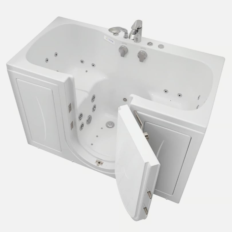 Clearance Tub4Two Bañera acrílica de dos plazas con puerta abatible hacia el exterior 32″x60″ (81x152cm), tecnología de doble desagüe, nº de serie 1542308