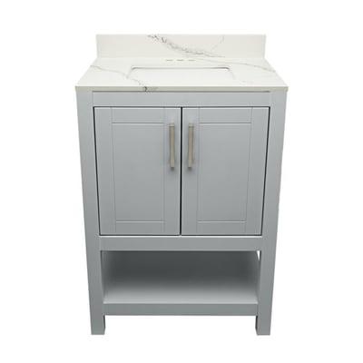 Meuble sous-vasque simple Taos avec plan en marbre reconstitué ou en pierre de quartz -