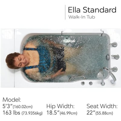 Clearance Ella Standard 30″x52” Acrylic Hydro Therapy Walk-In Bathtub, Serial #576, LH door and drain.