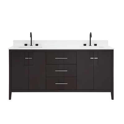 Meuble-lavabo de salle de bains moderne Florence sur pied avec plan en quartz blanc massif -