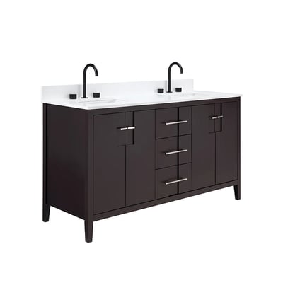 Meuble-lavabo de salle de bains moderne Florence sur pied avec plan en quartz blanc massif -