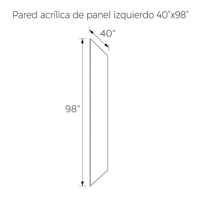 Diagrama en dibujo lineal de un panel izquierdo de pared de ducha acrílica de 40 pulgadas de ancho por 98 pulgadas de alto