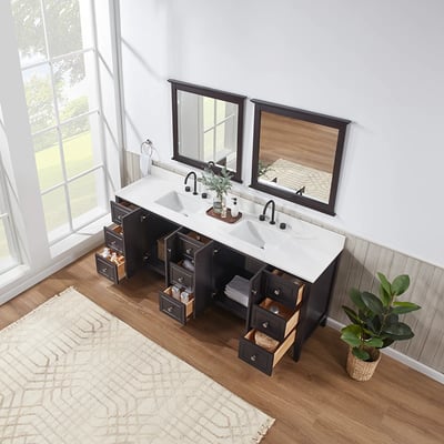 Meuble-lavabo moderne Lille avec plan en quartz blanc massif -