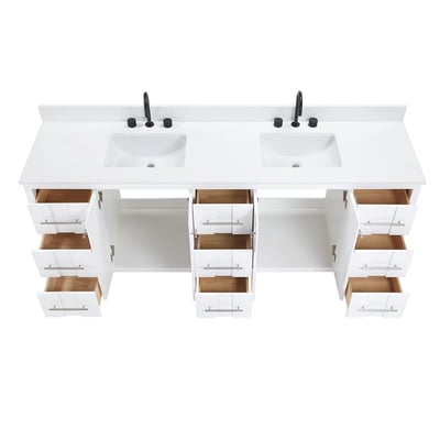 Meuble-lavabo de salle de bains moderne Florence sur pied avec plan en quartz blanc massif -