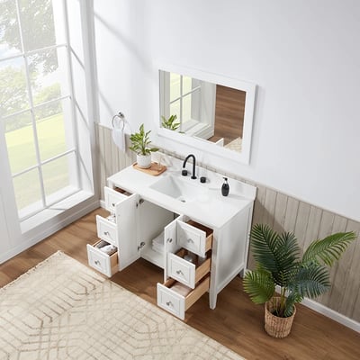 Meuble-lavabo moderne Lille avec plan en quartz blanc massif -