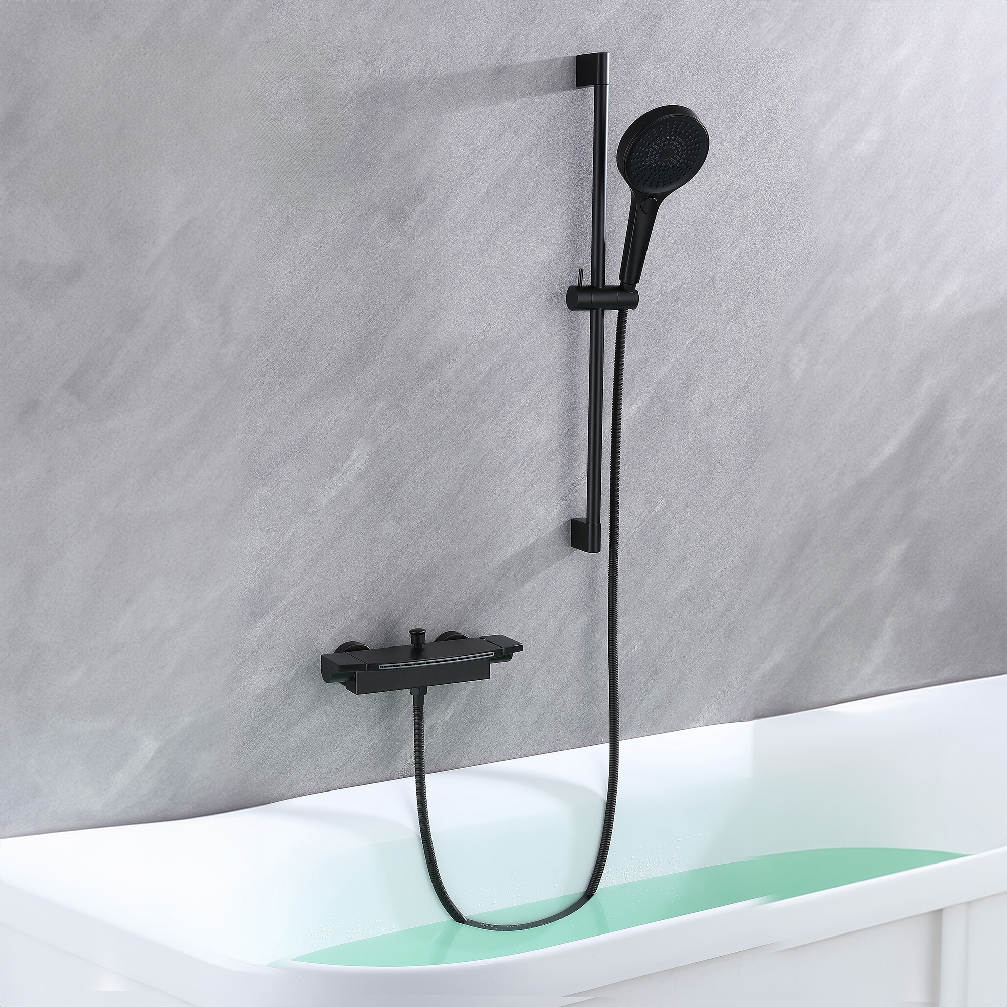 Ellas-bubbles-waterfall-black-mate-faucet-tub