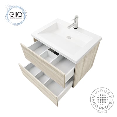 Meuble-lavabo moderne suspendu avec plan vasque en marbre de culture 30″x19″ -