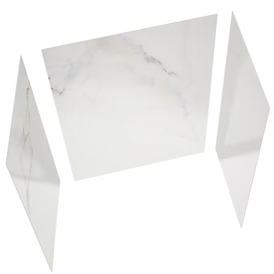 Three-piece Calacatta Chic wall surround panels in white marble finish for accessible shower stall installation