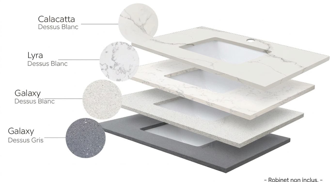 Meuble-lavabo moderne sur pied Element 36″ avec plan de travail en quartz et lavabo sous plan -