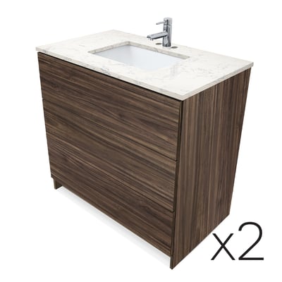 Combinación de lavabo moderno Element de pie de 92" y 102" con encimera de cuarzo -