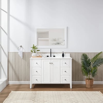 Meuble-lavabo moderne Lille avec plan en quartz blanc massif -