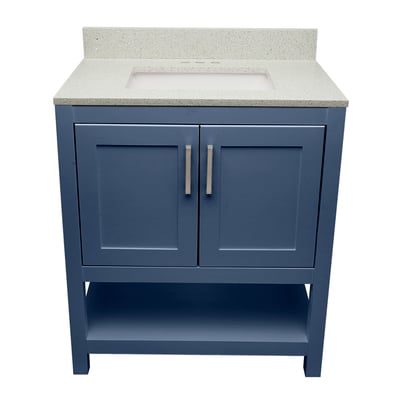 Meuble sous-vasque simple Taos avec plan en marbre reconstitué ou en pierre de quartz -